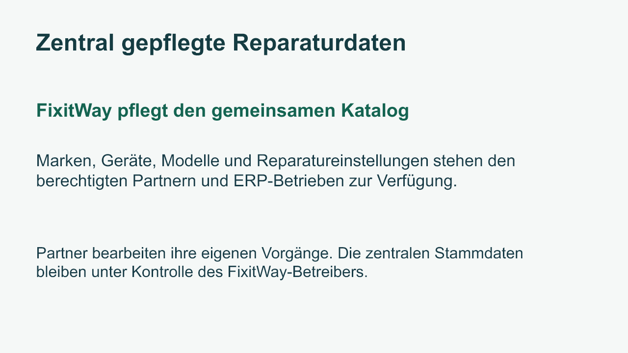 Zentrale Reparaturdaten unter Kontrolle des FixitWay-Betreibers
